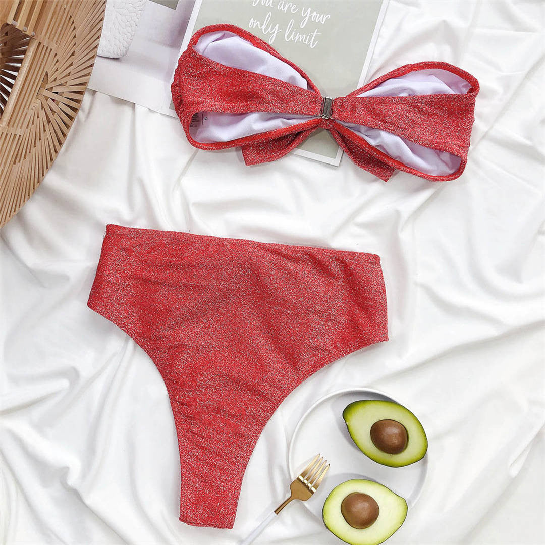 Bikini vita alta lurex bow