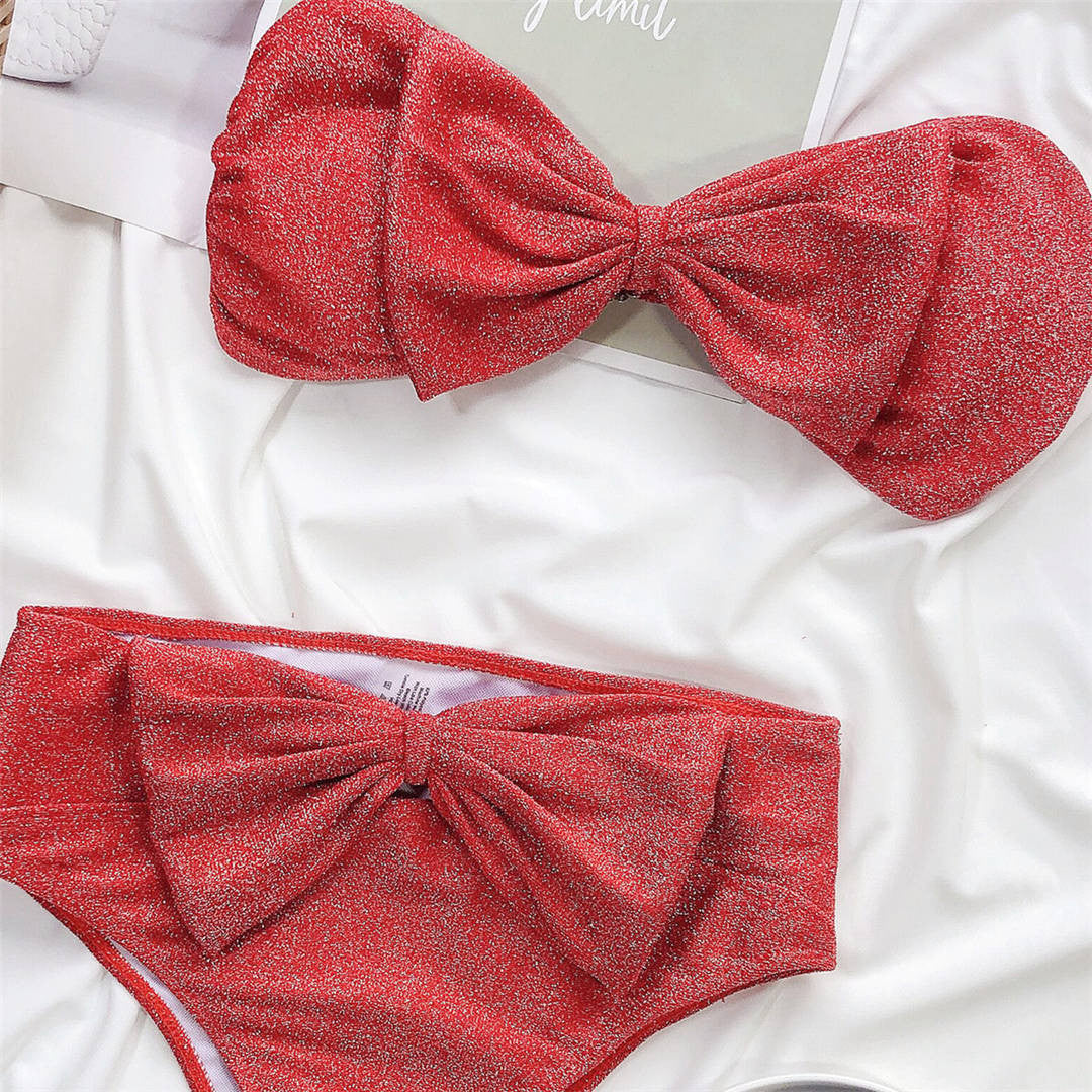 Bikini vita alta lurex bow
