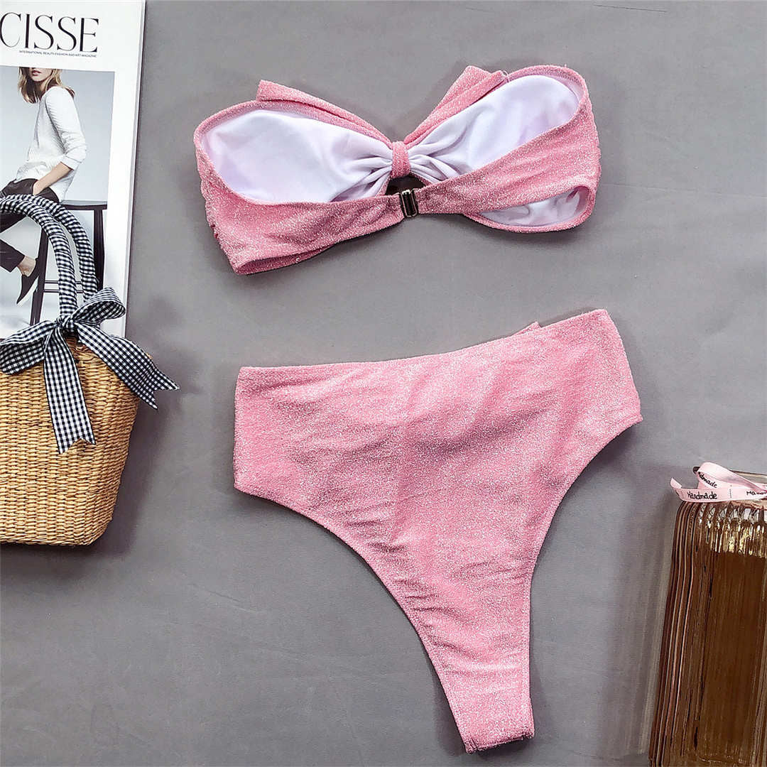 Bikini vita alta lurex bow