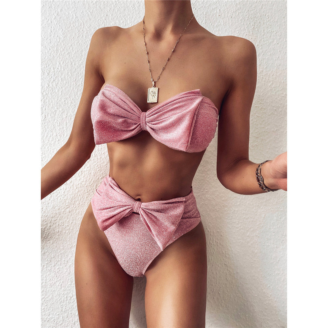 Bikini vita alta lurex bow