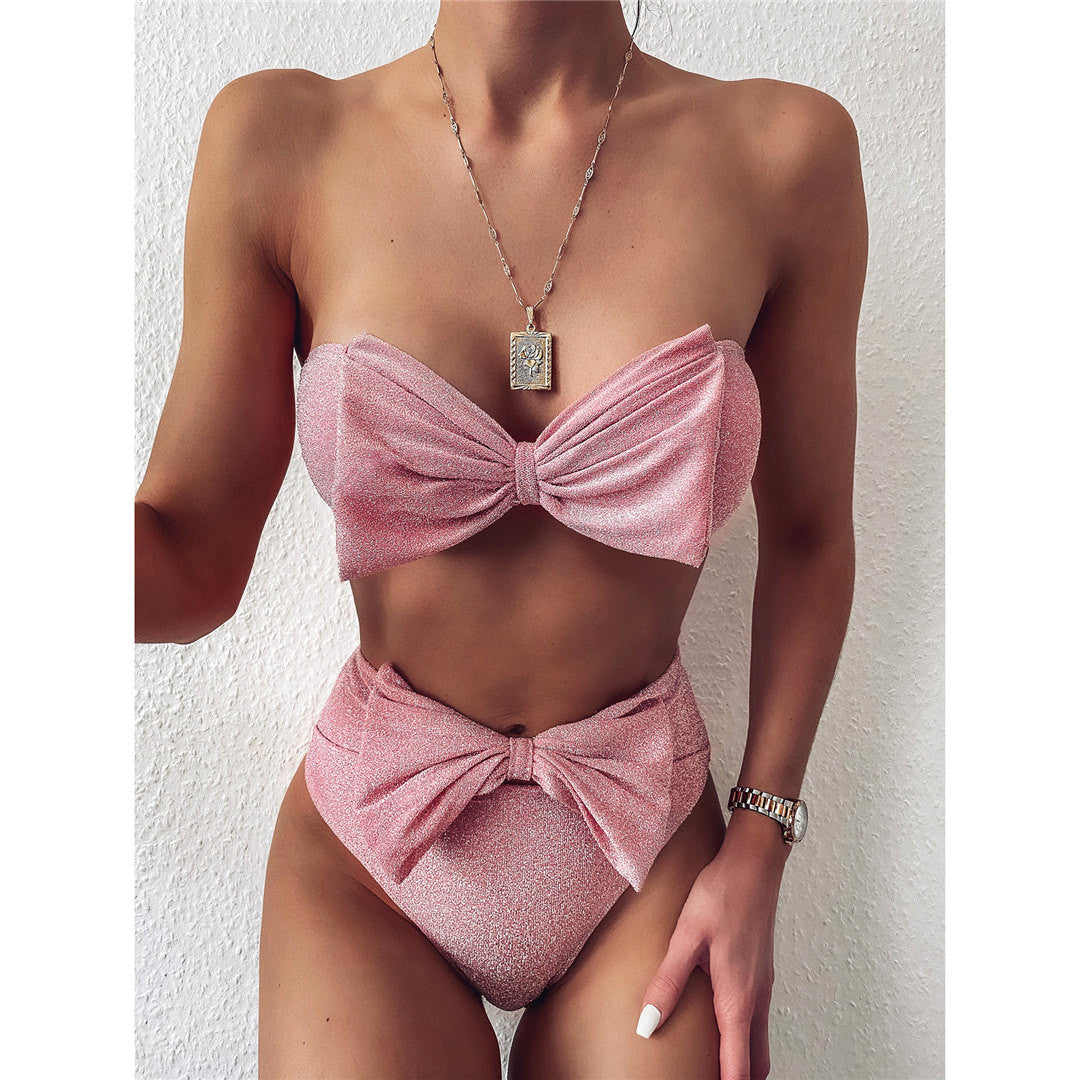 Bikini vita alta lurex bow