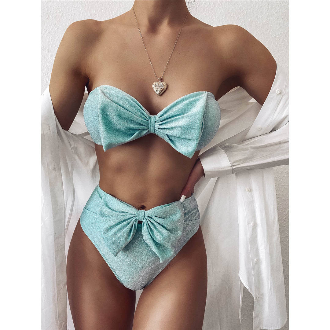Bikini vita alta lurex bow