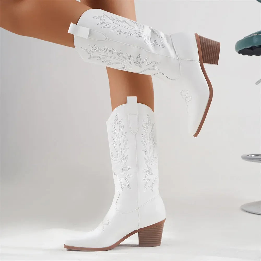 Stivale texano donna Yankee con ricami stile western tacco medio