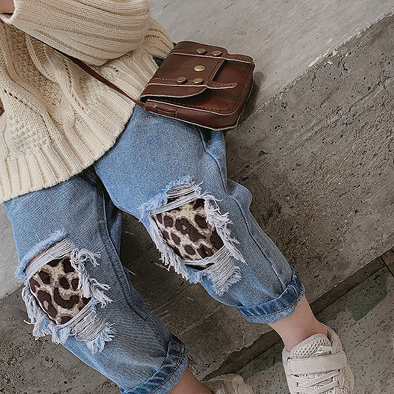 Jeans bimba toppe leopard