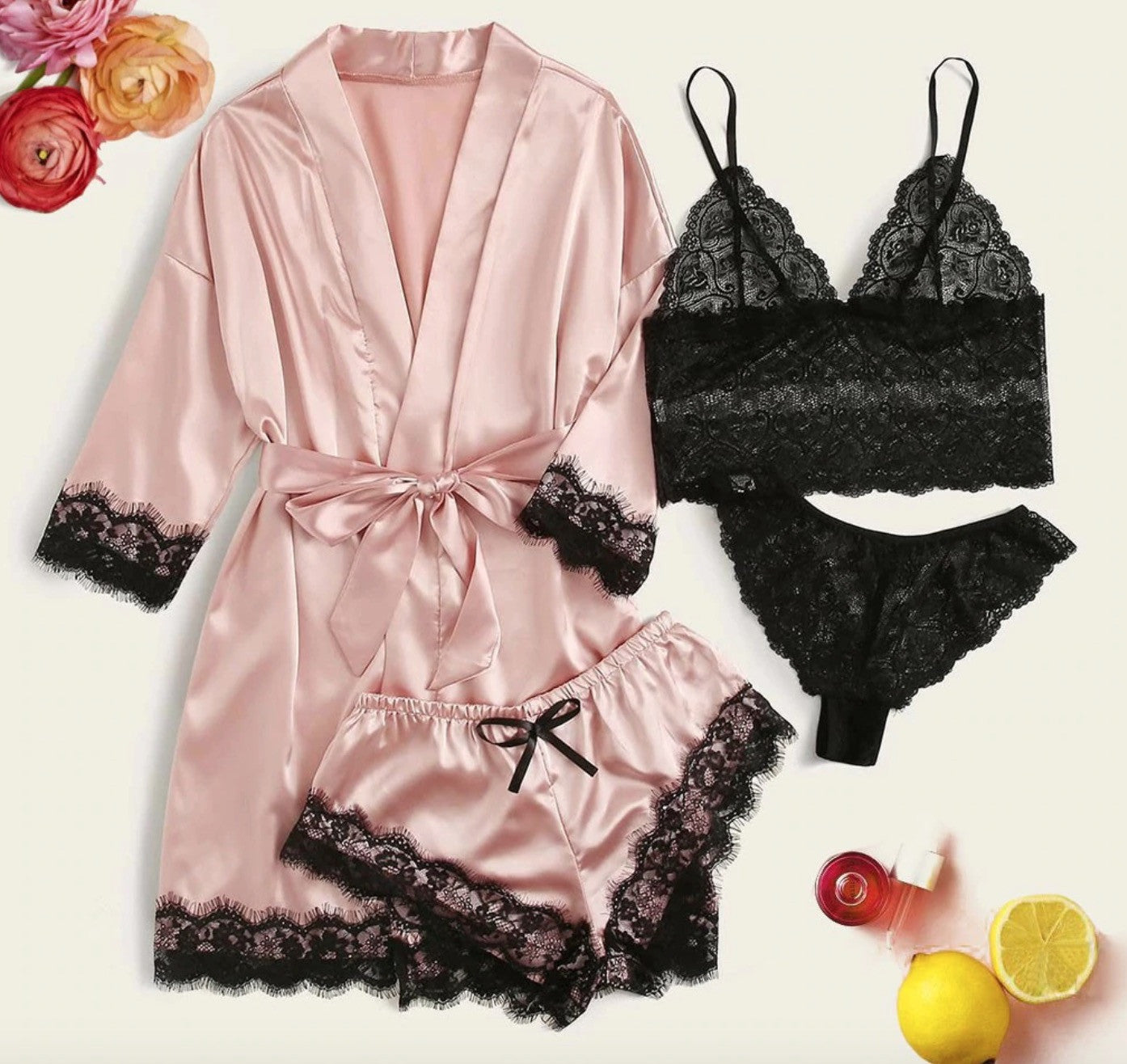 Completino 4 pezzi raso-pizzo Rasiha