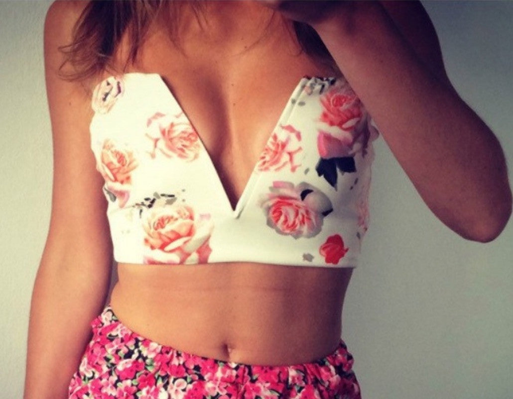 V crop Top Flowers