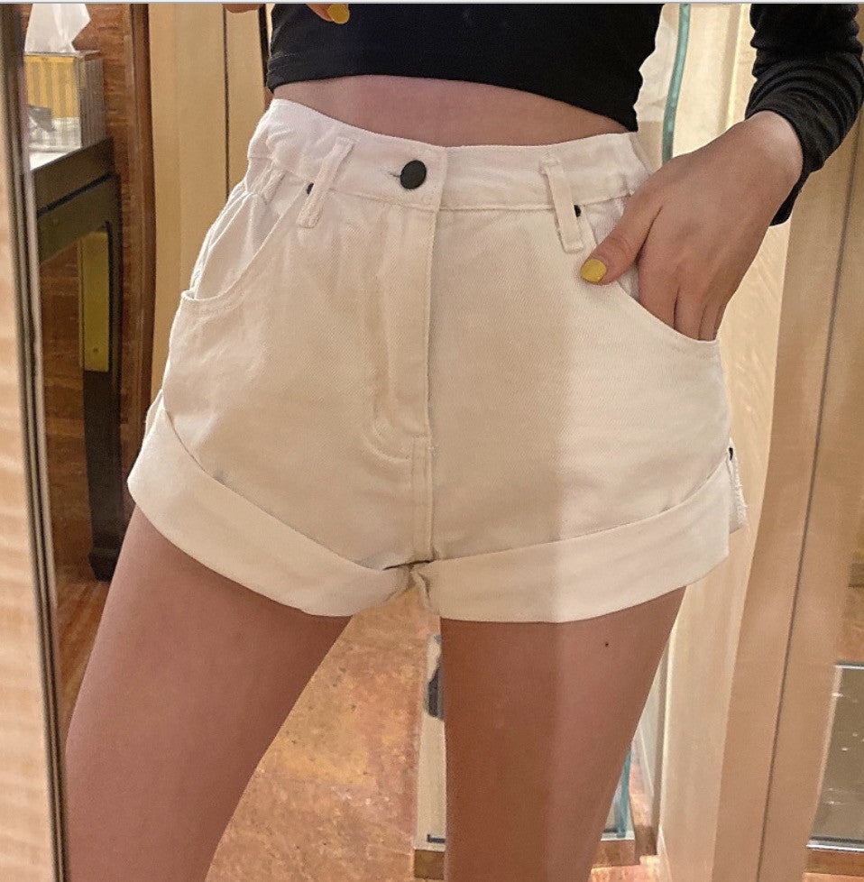 Shorts caramella denim risvolto