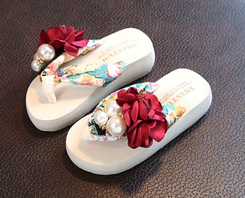 Infradito bambina gioiello perle rose bianco