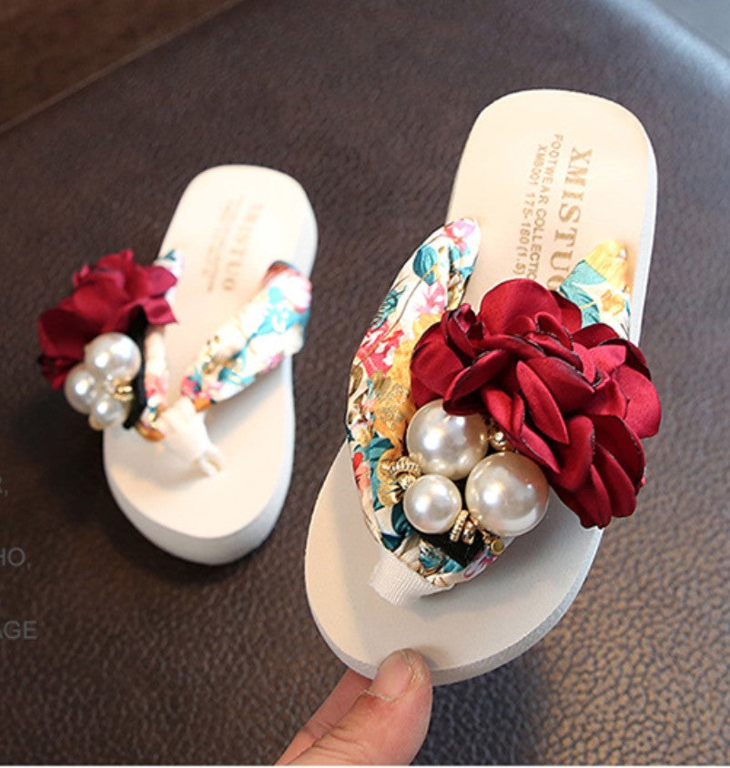 Infradito bambina gioiello perle rose bianco