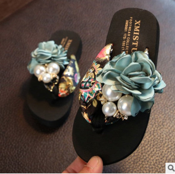 Infradito donna-bambina gioiello perle rose bianco