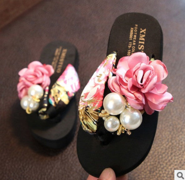 Infradito donna-bambina gioiello perle rose bianco