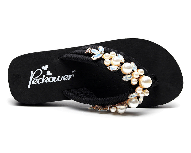 Infradito donna-bimba gioiello perle rose bianco