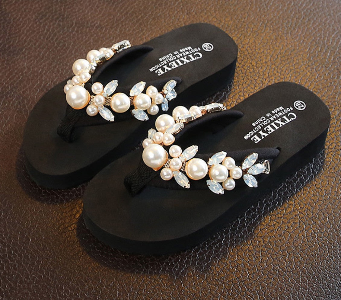 Infradito donna-bimba gioiello perle rose bianco