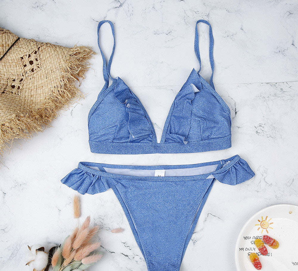 Bikini denim volant