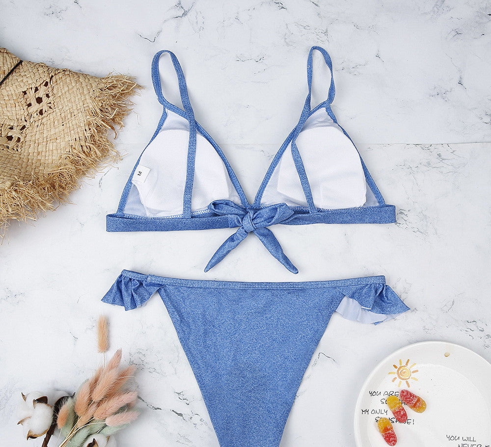 Bikini denim volant