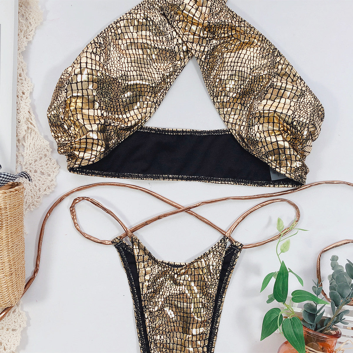Bikini incrocio gold pyton