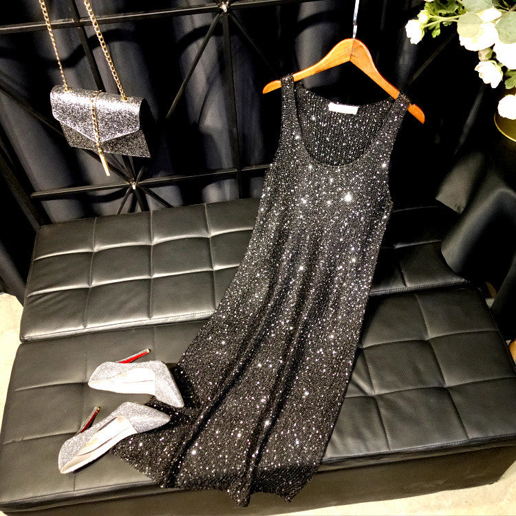 Abito lungo lamè girocollo