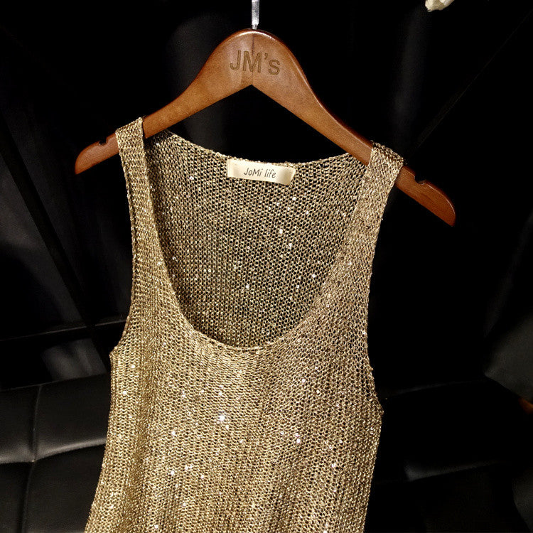 Abito lungo lamè girocollo