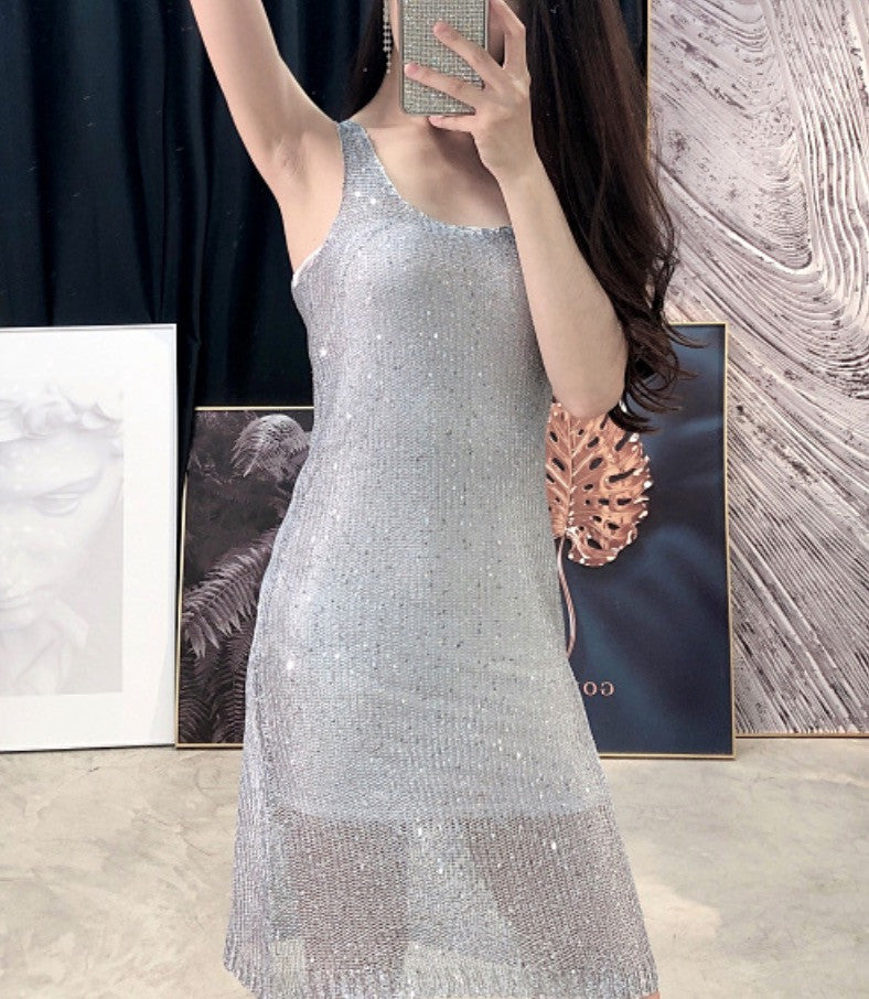 Abito lungo lamè girocollo