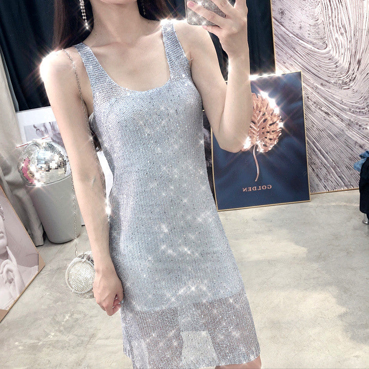 Abito lungo lamè girocollo