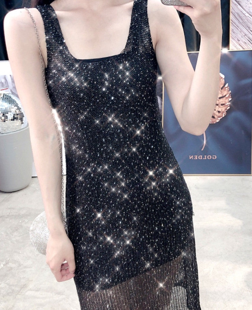 Abito lungo lamè girocollo