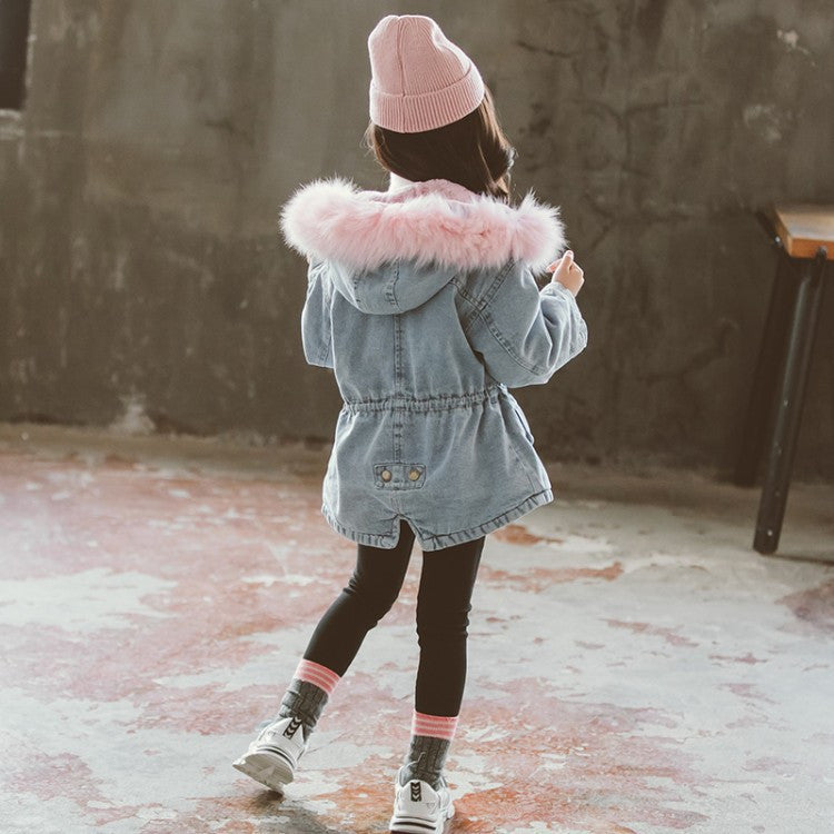 Parka bambina denim furcolor