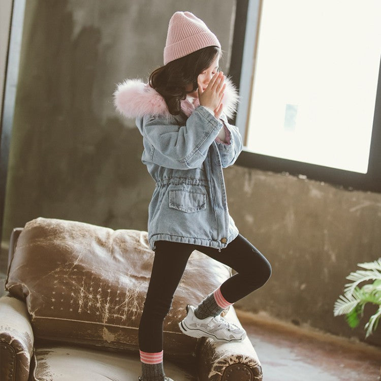 Parka bambina denim furcolor