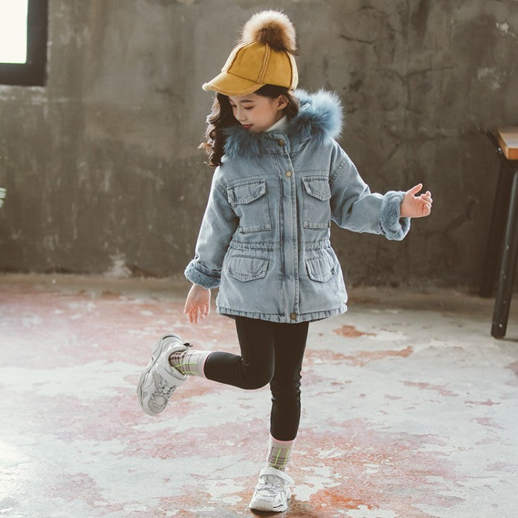 Parka bambina denim furcolor