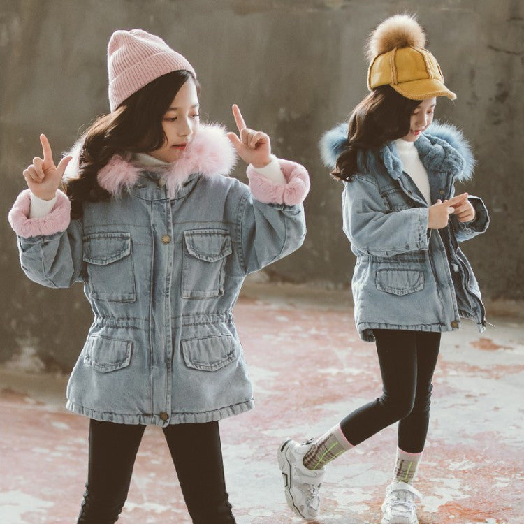 Parka bambina denim furcolor