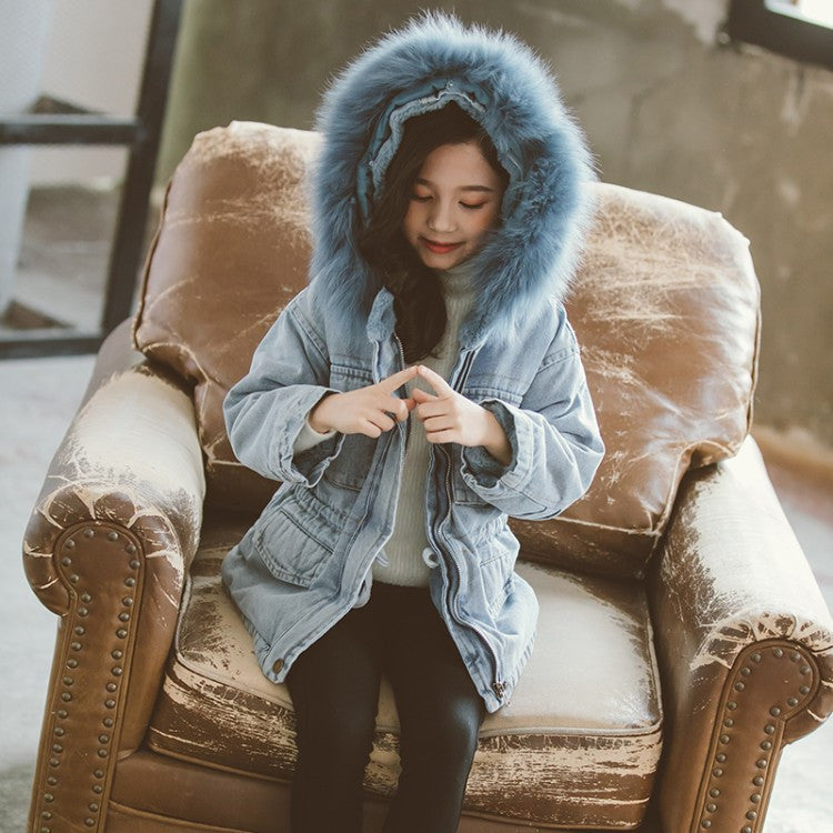 Parka bambina denim furcolor