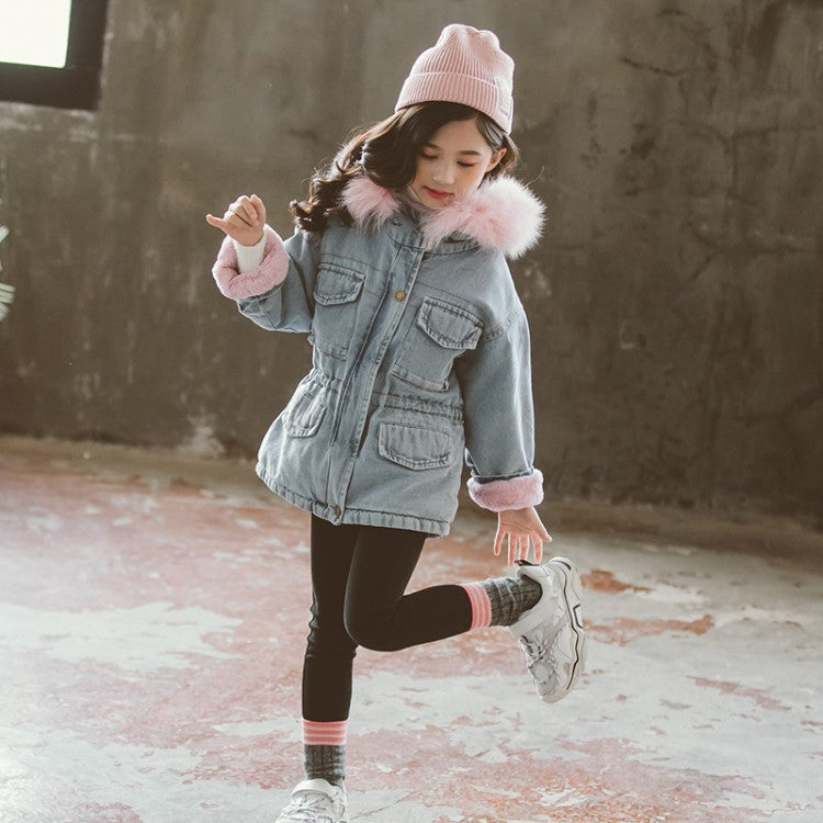 Parka bambina denim furcolor