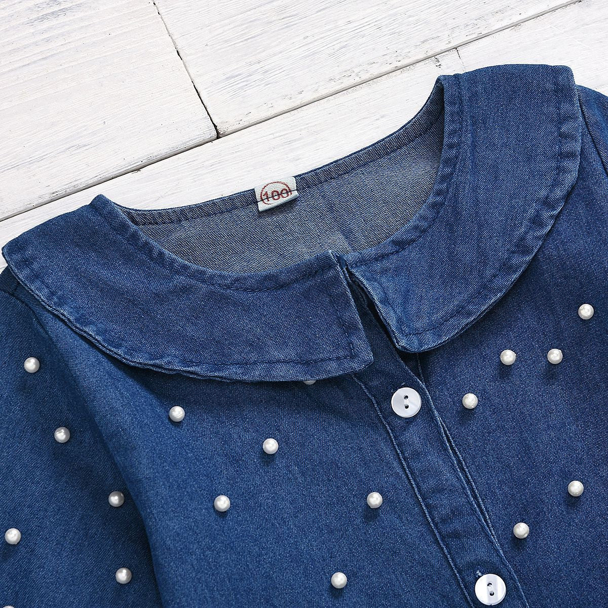 Vestitino bimba perle denim