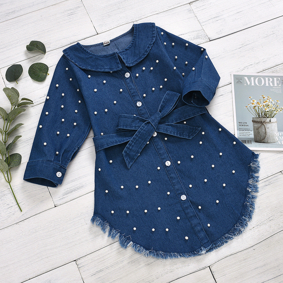 Vestitino bimba perle denim