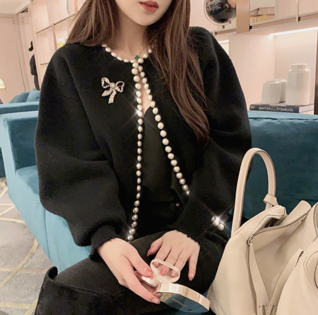 Cardigan bordo perle