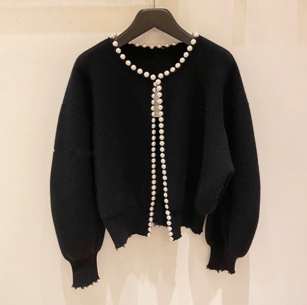 Cardigan bordo perle