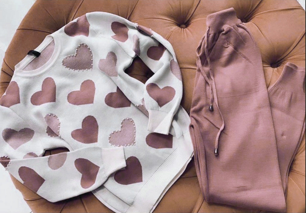 Set pants & pull cuori perle