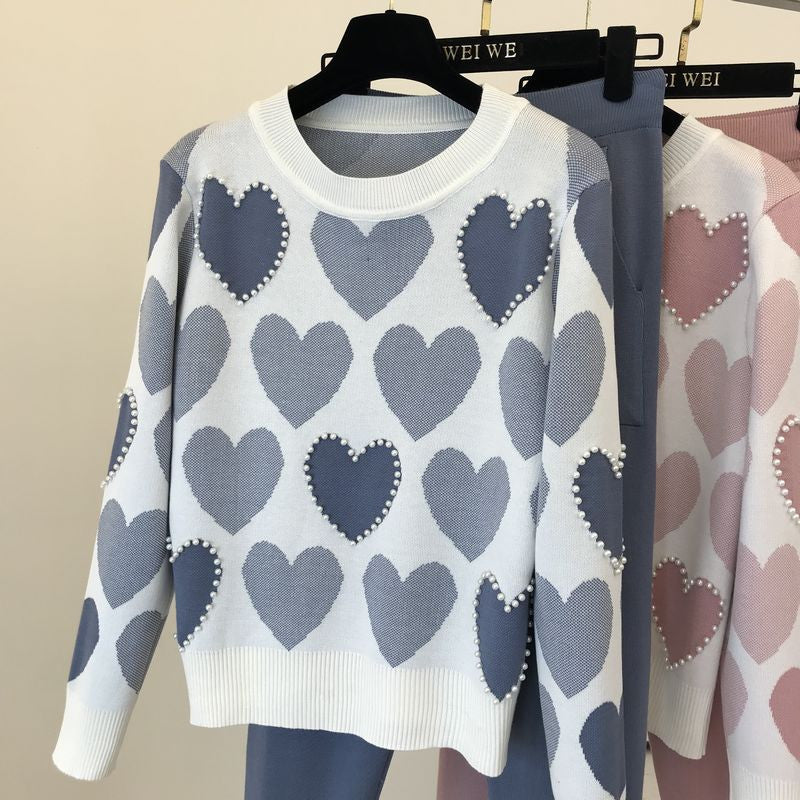 Set pants & pull cuori perle