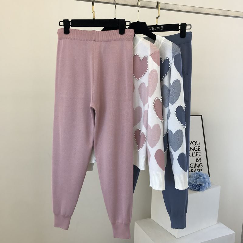 Set pants & pull cuori perle