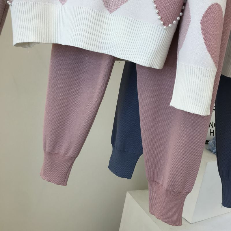 Set pants & pull cuori perle