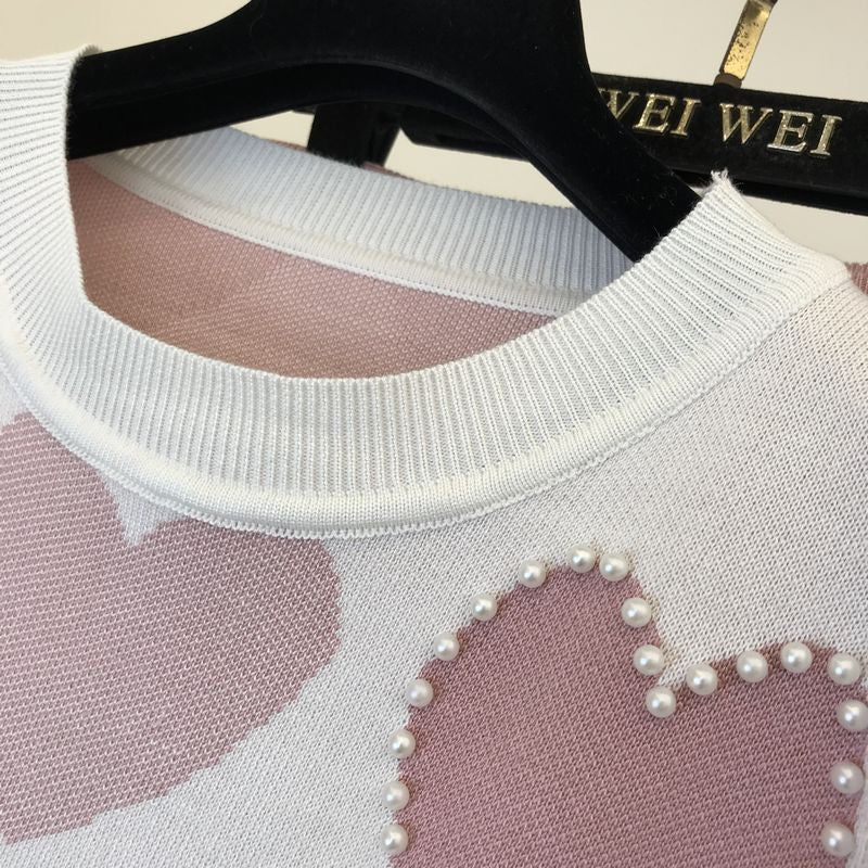 Set pants & pull cuori perle