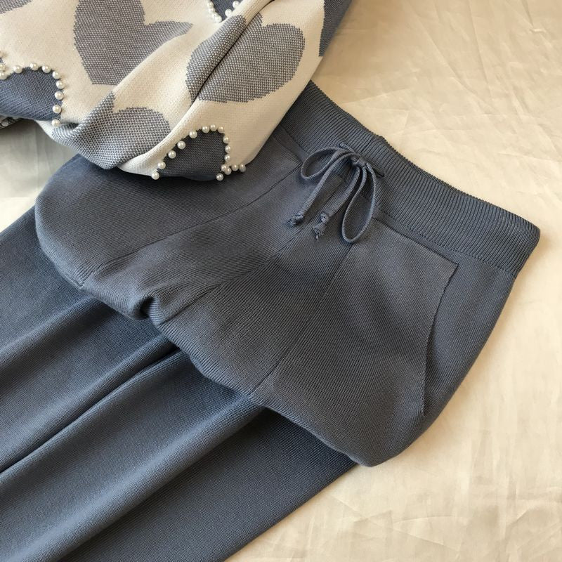 Set pants & pull cuori perle