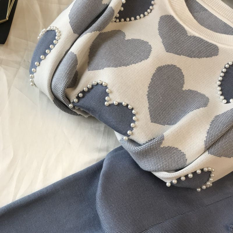 Set pants & pull cuori perle