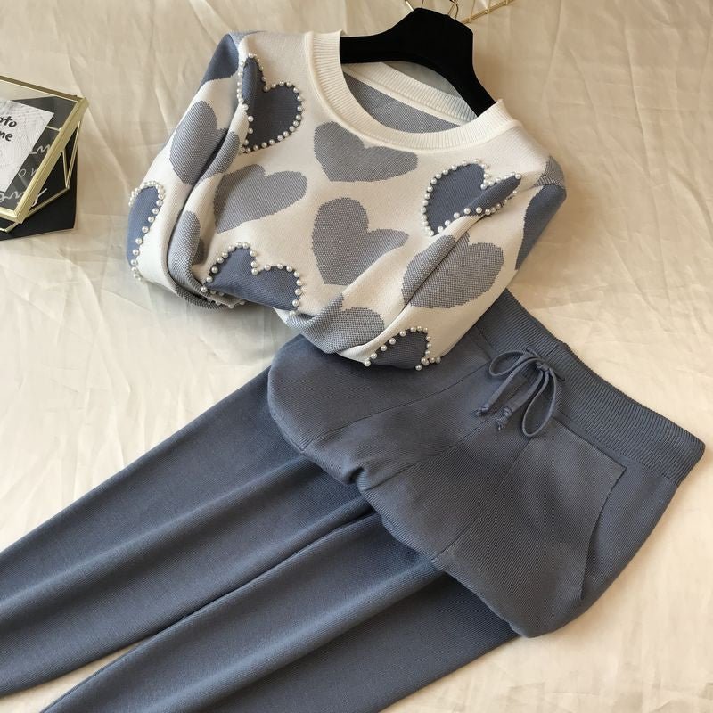 Set pants & pull cuori perle