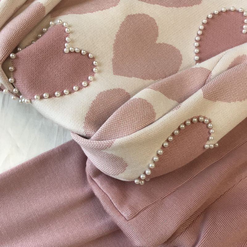 Set pants & pull cuori perle