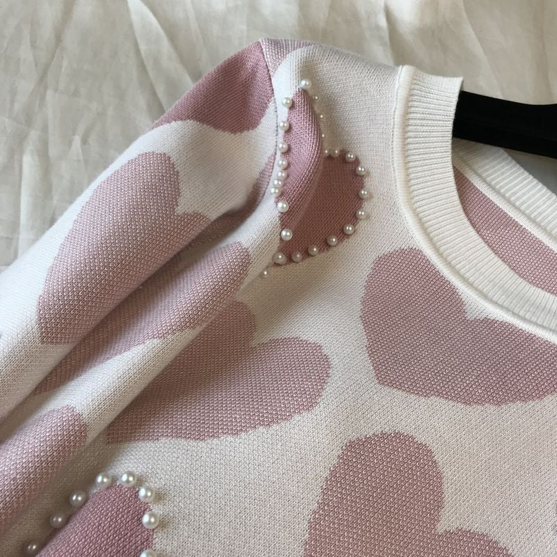 Set pants & pull cuori perle