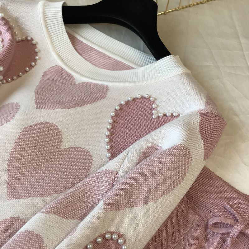 Set pants & pull cuori perle