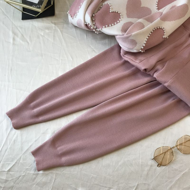 Set pants & pull cuori perle