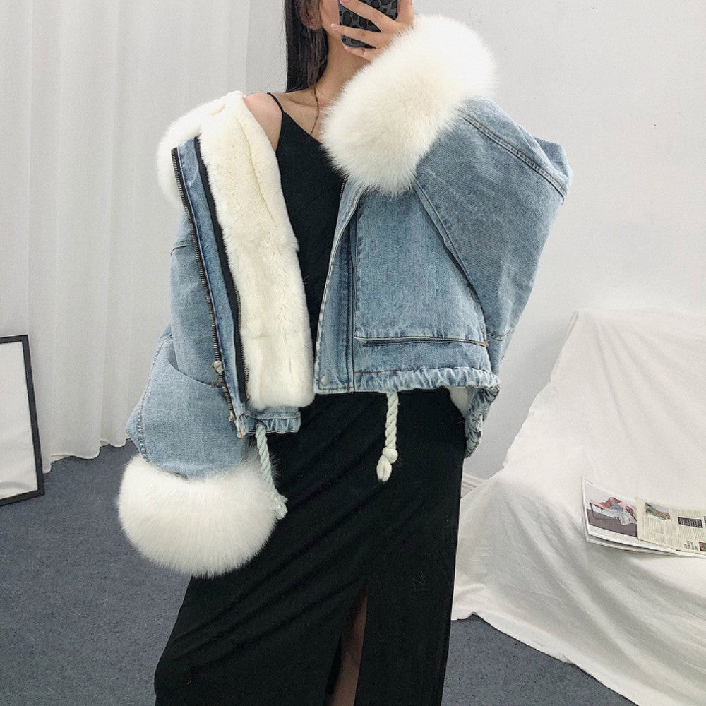 Giacca denim white and furry