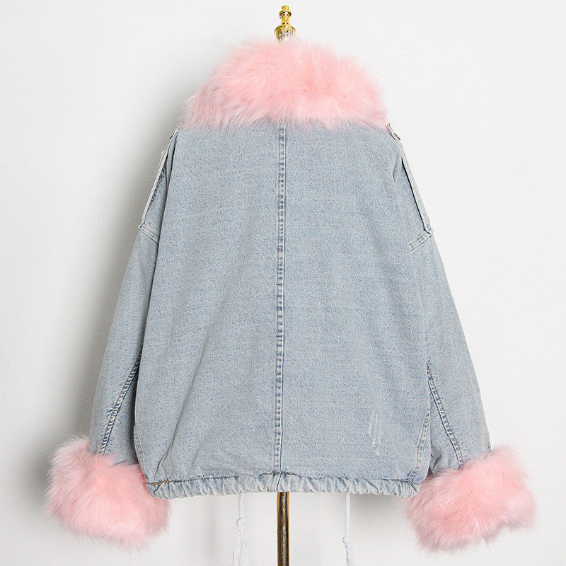 Giacca denim white and furry