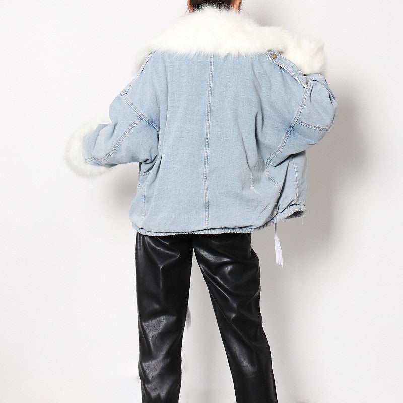 Giacca denim white and furry